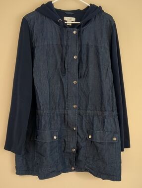 2X CJ Banks Blue Denim Hooded Jacket